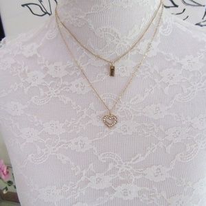 Rhinestone heart & Love charm  layered necklace - Valentine's Day